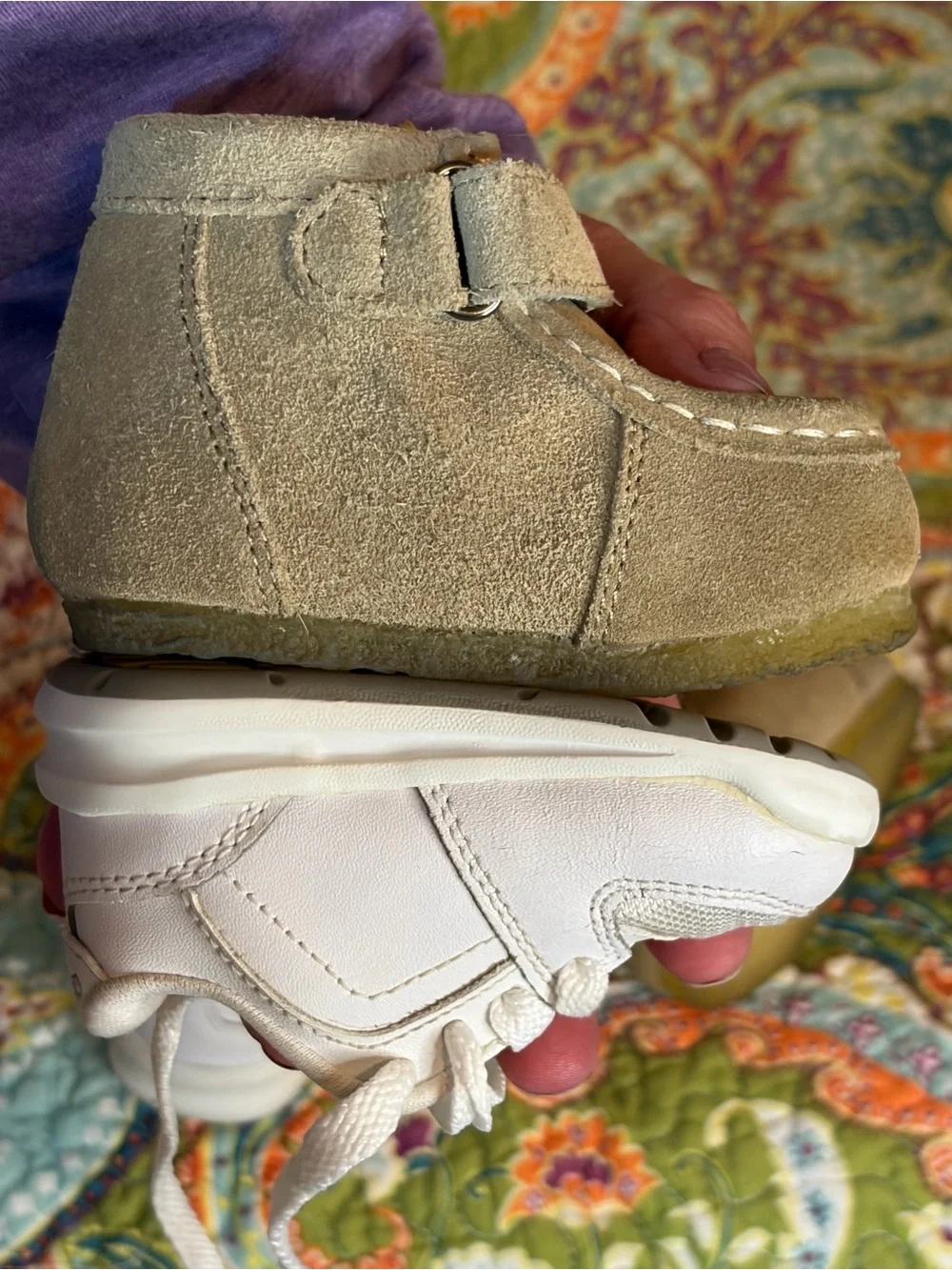 Champion Kids White Sneakers & Tan Suede Roper boots